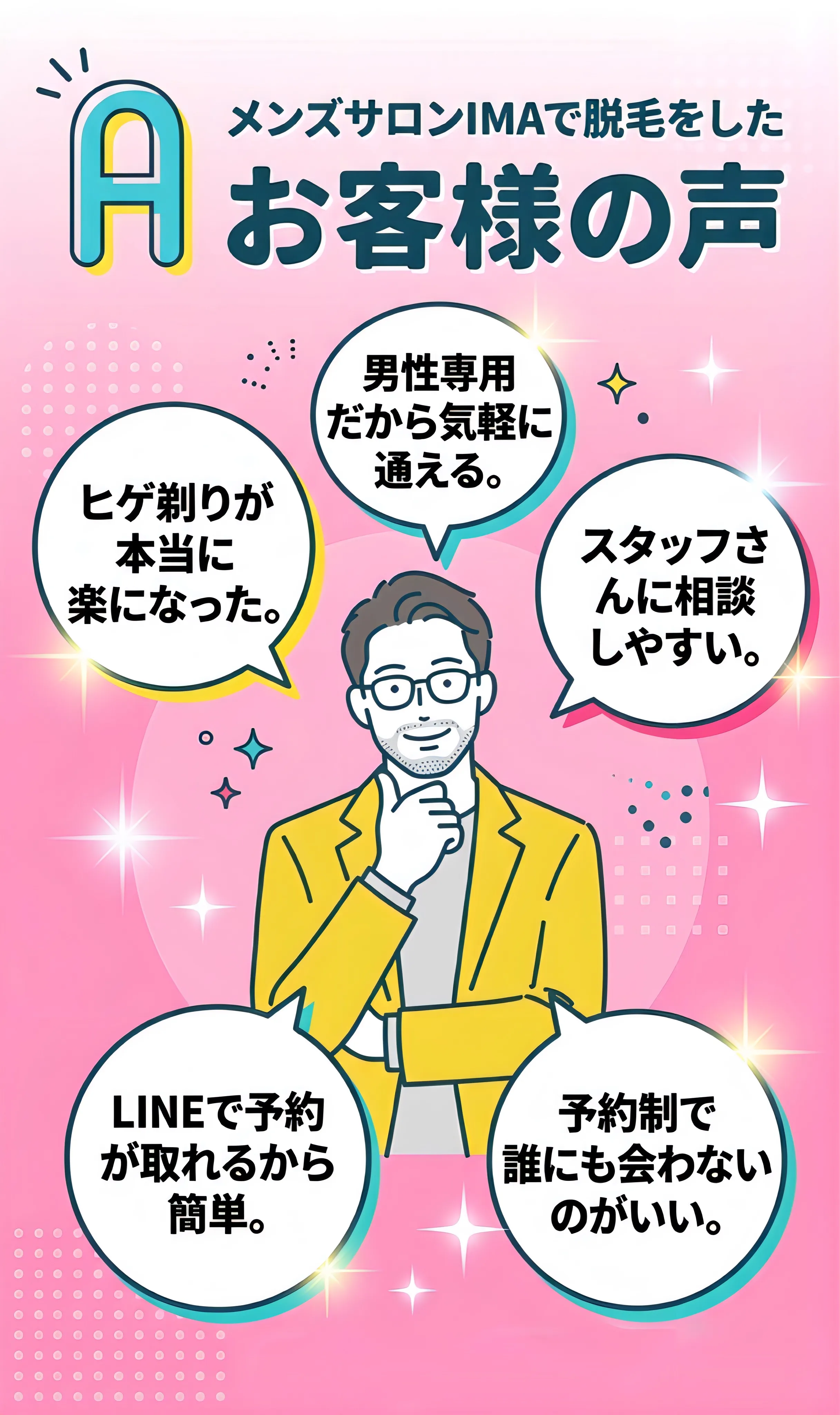 八千代市男性専用脱毛サロンIMAでヒゲ脱毛をいたお客様の声をご紹介
